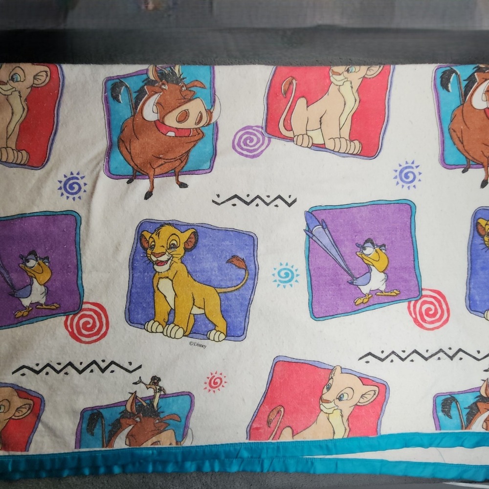 Vintage Disney The Lion King Twin Fleece Blanket 1990s Simba Timon Pumba Fabric